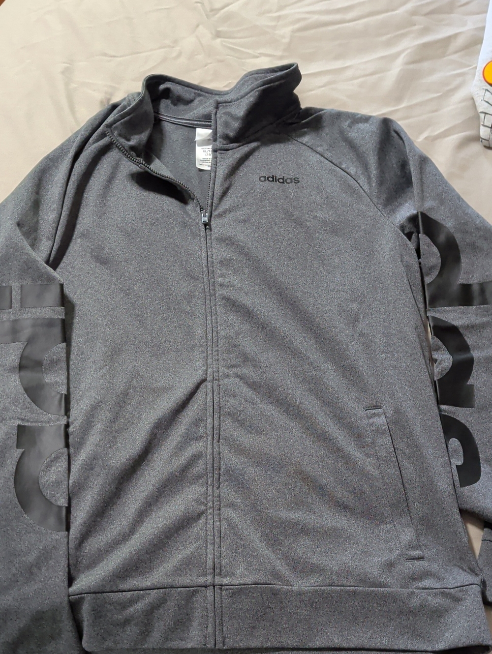 adidas Boy's Gray Full-Zip Performance Jacket with Sleeve Logo